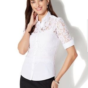 New York and Company White Lace Blouse